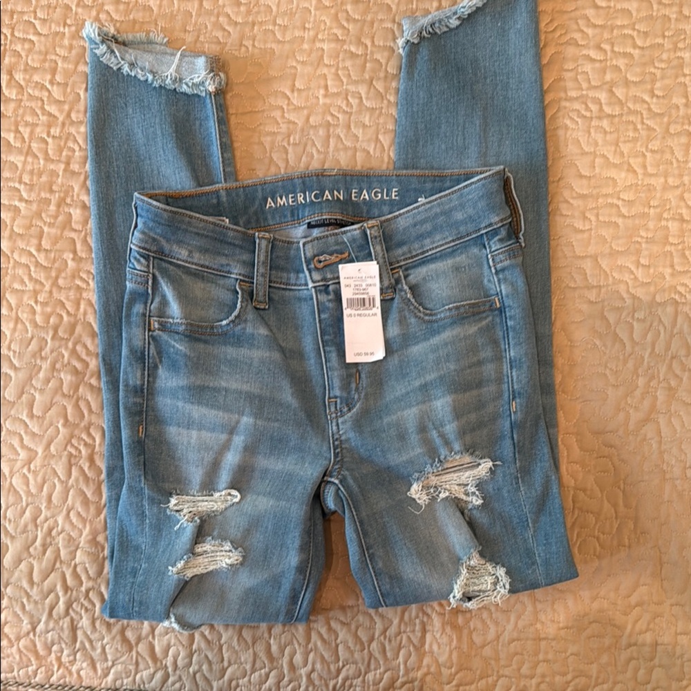 American Eagle Outfitters Blue Skinny Jeans Distressed Style